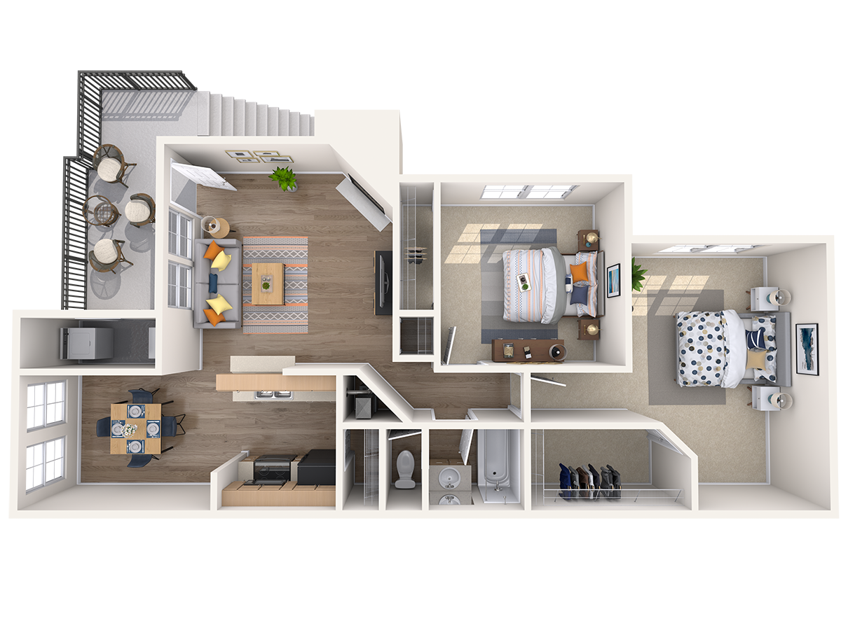 Floor plan for 2 beds, 1 bath, 903 sqft